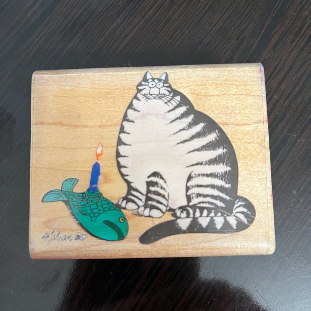 Kliban Candlelight Dinner wood mounted vintage stamp